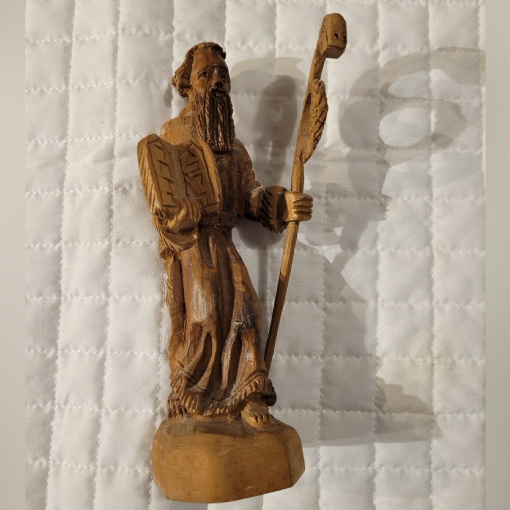 VTG Hand-Carved Olive Wood Moses 8" Figurine Holiday Christmas Festive Decor‎